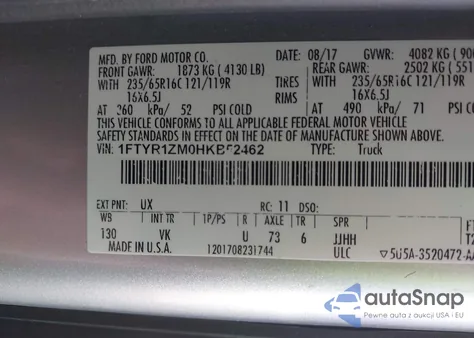 2017 Ford Transit-250 z USA, uszkodzony, nr VIN 1FTYR1ZM0HKB52462